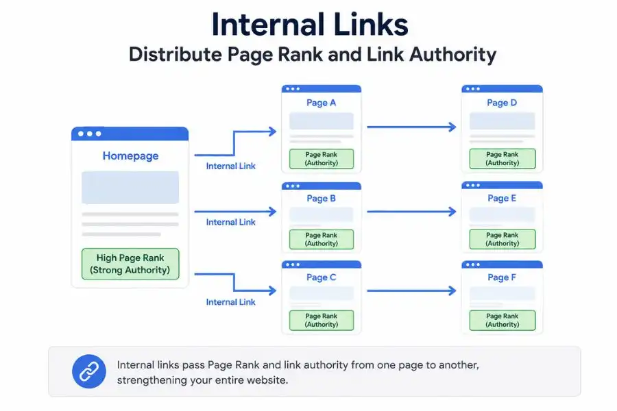 Internal Links Distribute Page Rank and Link Authority