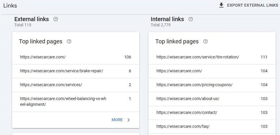 Use Google Search Console for check internal links